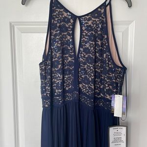 Nightway formal dress in Navy/Nude